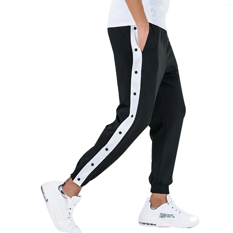 Calças masculinas botão lado basquete homens solto ajuste calças de treinamento masculino corredores com punhos elásticos sweatpants treino ao ar livre bottoms