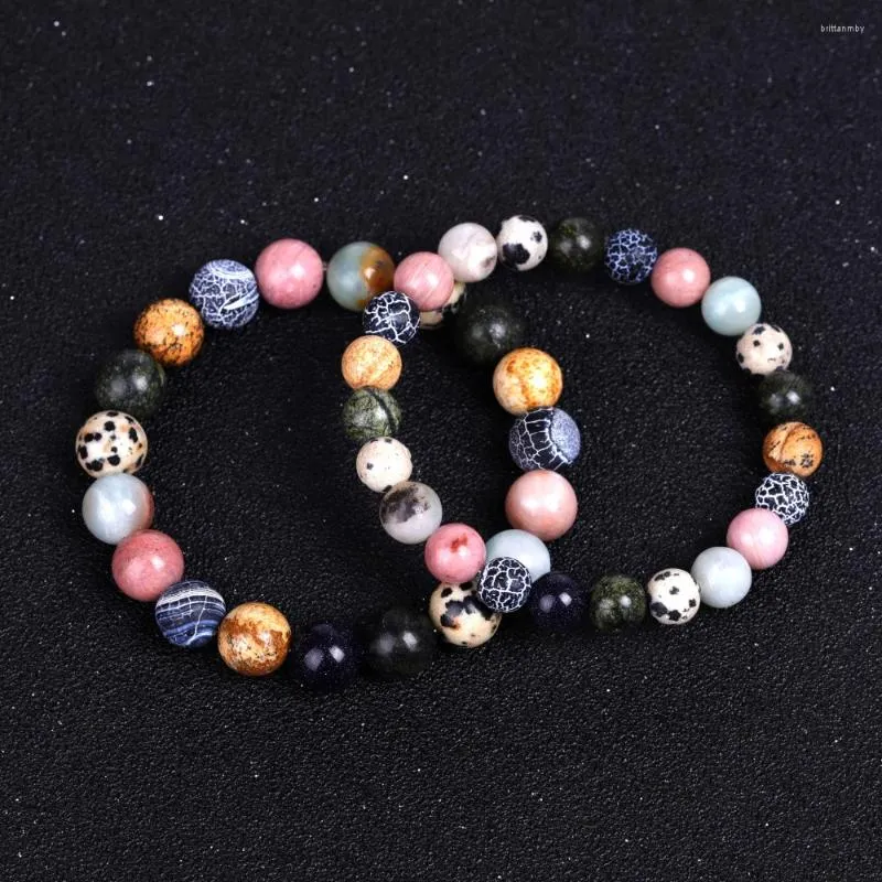 Strand 10pcs 8/10mm Mashup Stone Balance Beads Bracelets Weathered Agate Jasper Picture Couple Lover Men Women Jewelry