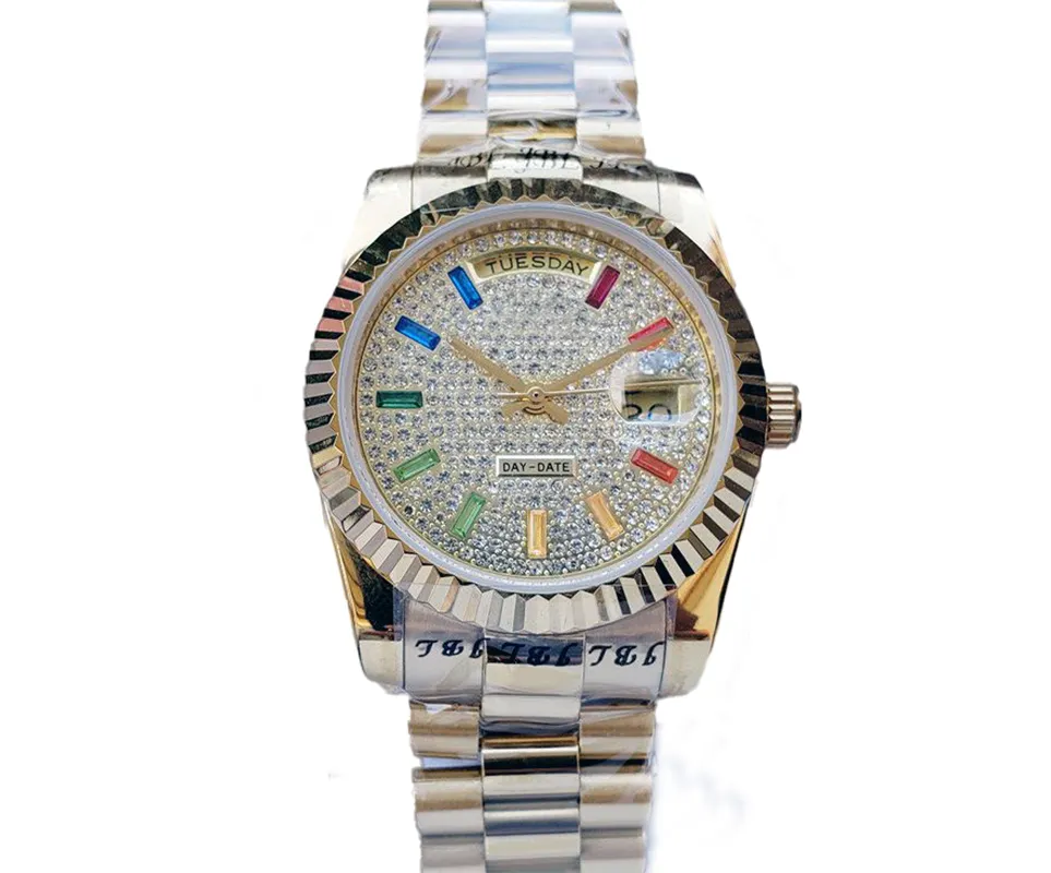 Montres automatiques de luxe pour femmes, montre en or jour/Date, cadran diamant 36mm, saphir, étanche, Relogio Masculino