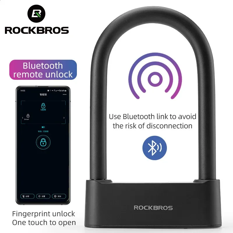 Serrures de vélo ROCKBROS serrure de vélo intelligente empreinte digitale Bluetooth serrure alliage matériel USB charge U-forme étanche accessoires de vélo durables 231214