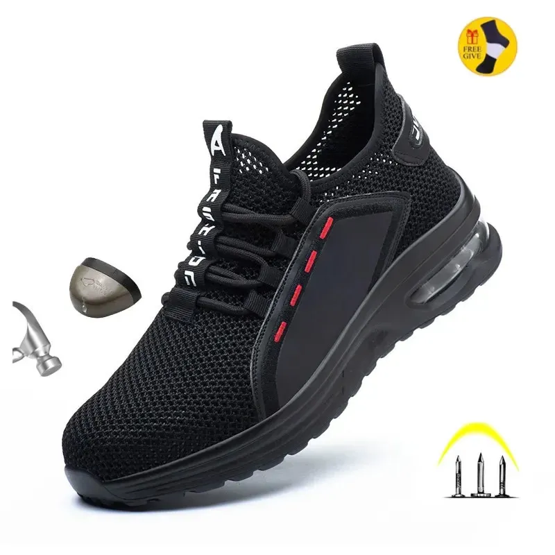 Sapatos de segurança sapatos de trabalho oco respirável aço toe botas de segurança leve sapatos de trabalho anti-escorregadio para homens mulheres masculino tênis de trabalho 231215