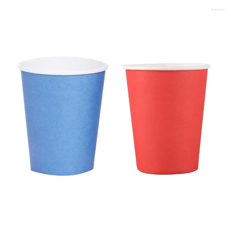 Disposable Dinnerware -40 Pcs Paper Cups (9Oz) - Plain Solid Colours Birthday Party Tableware Catering 20 Blue & Red