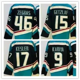 CUSTOM Hockey Jerseys Trevor Zegras 46 Ryan Getzlaf 15 Kesler 17 Teemu Selanne 8 Paul Kariya 9 Jersey New Alternate Black Teal Size S-XXXL S
