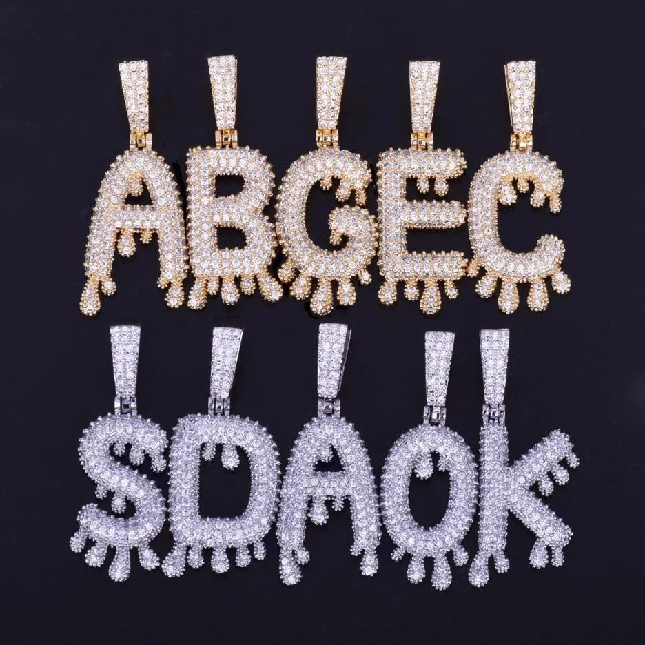 Nieuwe A-Z mannen Drip Bubble Letters Hangers Kettingen Initialen Brief Ice Out Cubic Zirkoon Hip Hop Sieraden Touw Ketting t2223