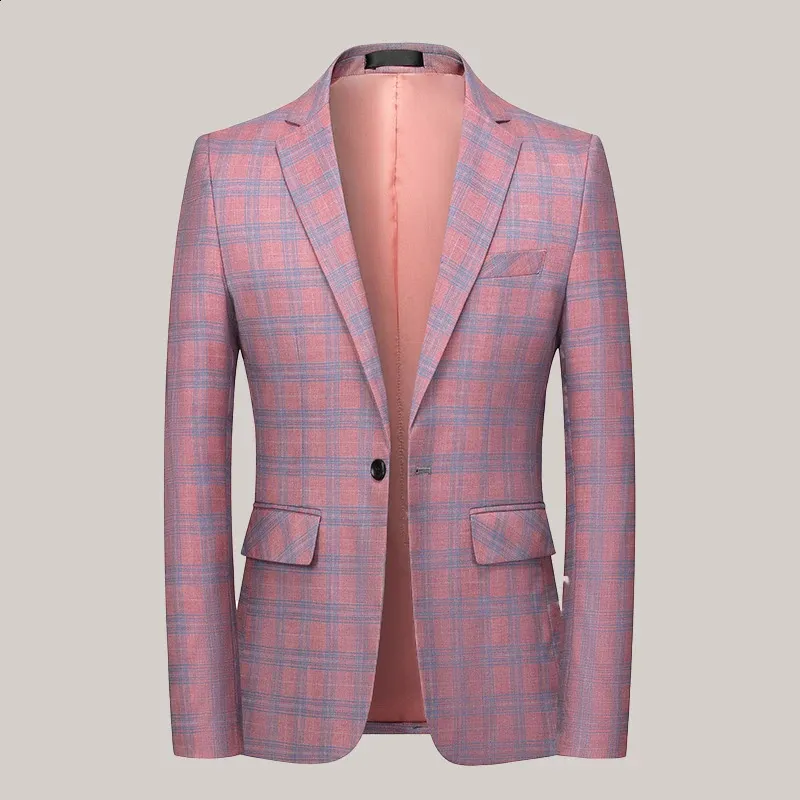 Ternos masculinos blazers rosa xadrez terno jaquetas para homens bege azul xadrez blazer casaco masculino fino ajuste moda casual smoking masculino 6xl-m 231214