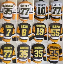 Men Retro Hockey 35 Tom Barrasso Jersey Vintage Classic 77 Paul Coffey 19 Bryan Trottier 8 Mark Recchi 7 Joe Mullen 10 Ron Francis 55 Larry