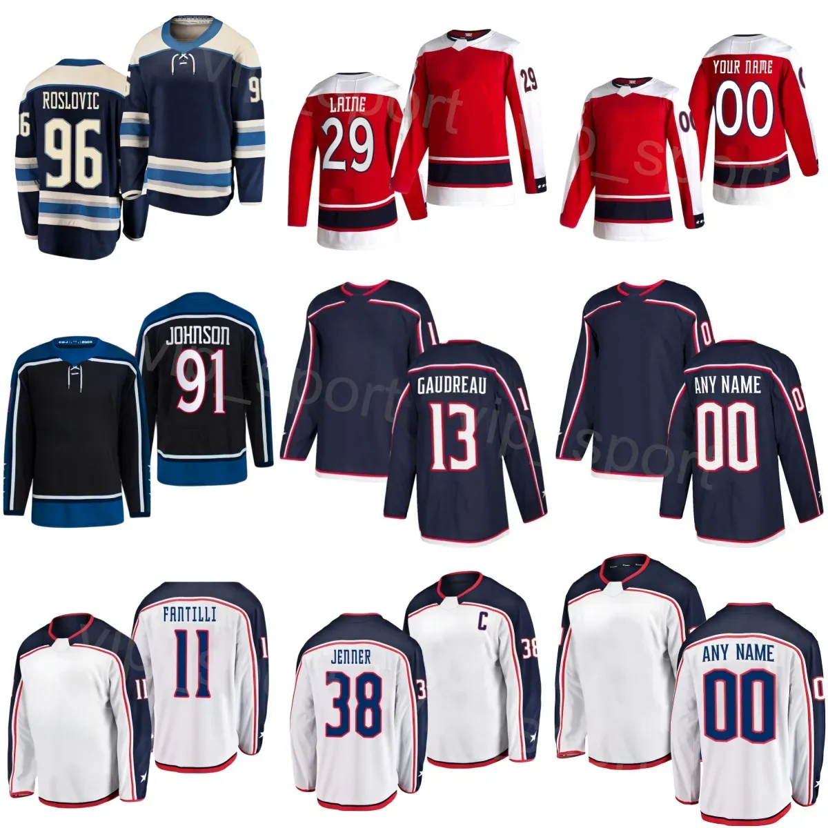 CUSTOM Femmes Hommes Youth Hockey 86 Kirill Marchenko Jersey 11 Adam Fantilli 13 Johnny Gaudreau 29 Patrik Laine 38 Boone Jenner 96 Jack Roslovi