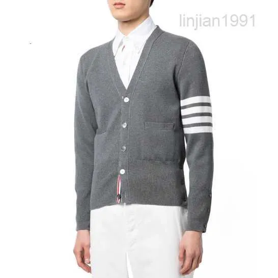 Tom mäns unisex tjocka randiga lapptäcke ull stickat cardigan mkc160a 00014 035 grå 1 ~ s