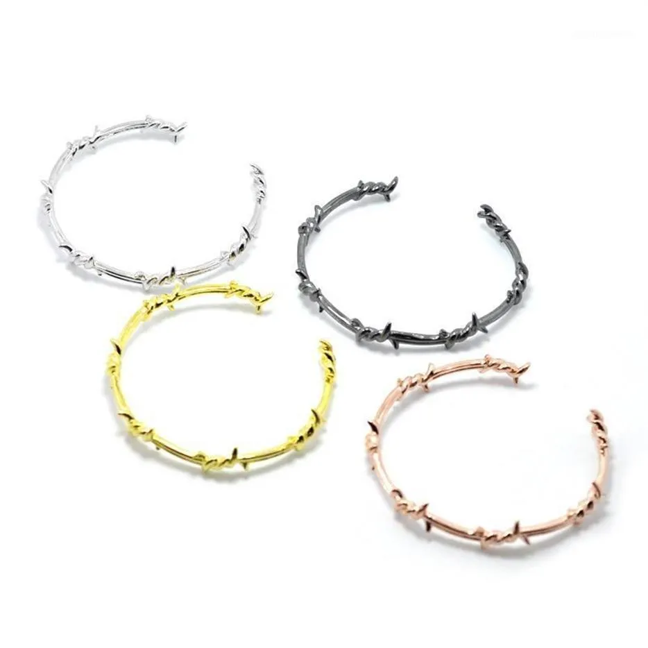 Bracelet femmes épines fil hommes manchette ouverte Pulsera titane acier Pulseras Mujer géométrique Bracelet barbelé bijoux 1291w