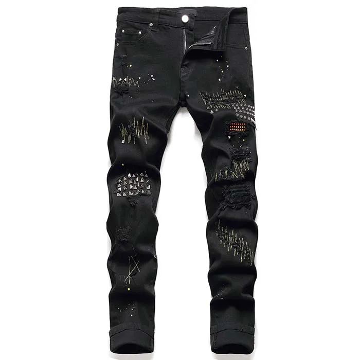 Herren Distressed Rip Skinny Jeans für Herren, Designerjeans, Ripped Biker Slim Straight Denim für Herren, bedruckt, Army Fashion Mans Skinny Pants, Luxusjeans für Damen