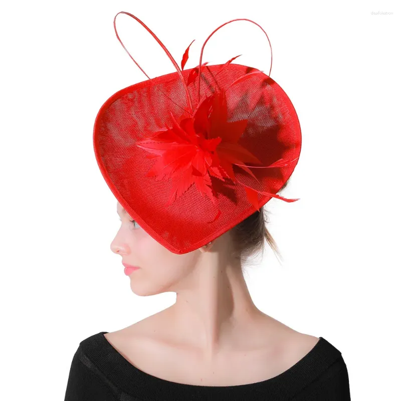 Cocktail rouge Imitation Sinamay Fascinator Derby grand pilulier chapeau femmes dames élégante mariée chapellerie de mariage avec épingles à cheveux