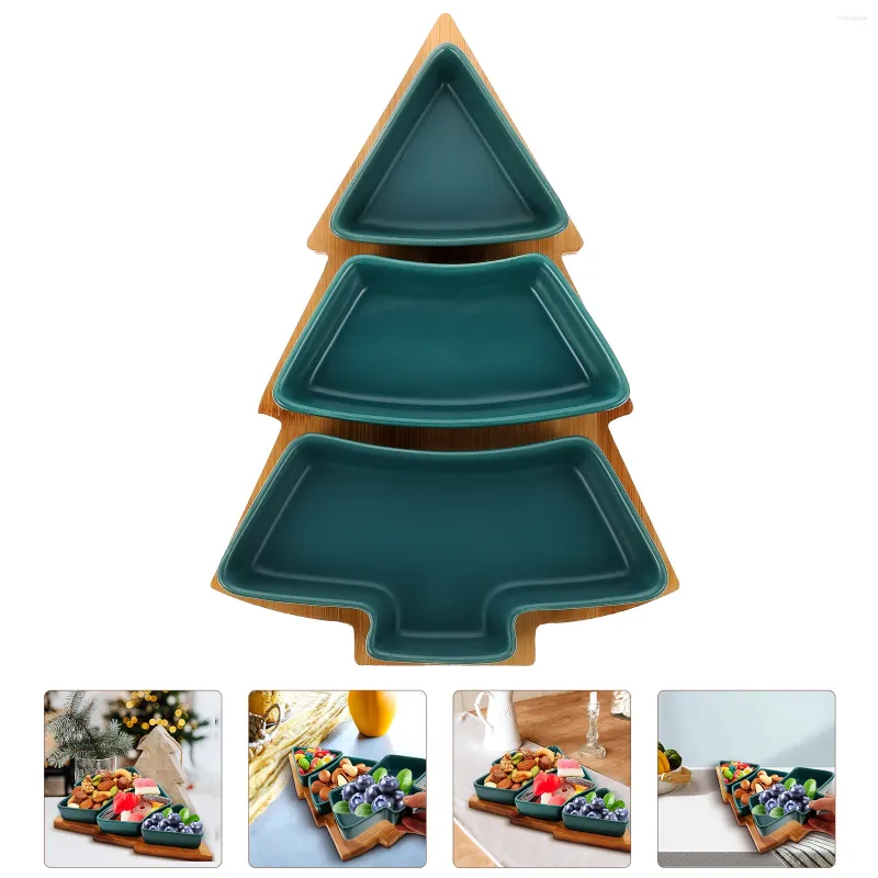 Ensembles de vaisselle assiette à collation de noël bonbons plateau pratique compartiment en céramique fruits secs apéritif arbre de bambou de bureau