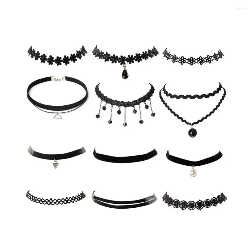 Hänge halsband 12 stycken enkla kvinnor halsband flicka handgjorda gotiska retro vintage spets krage choker tillbehör