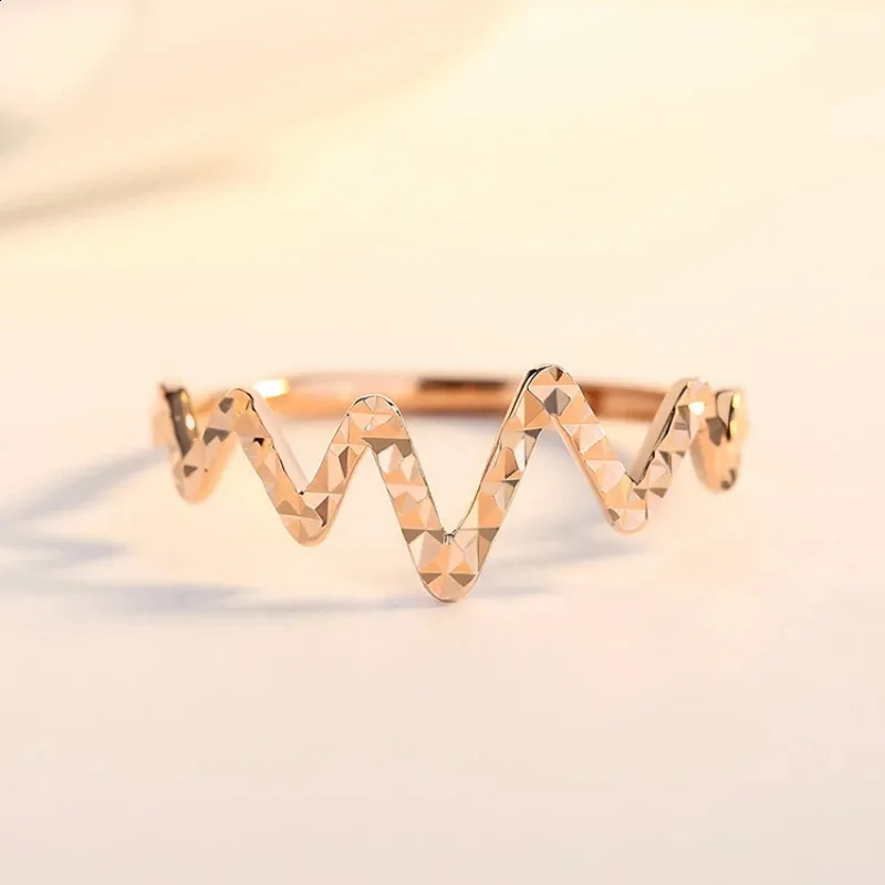 Wedding Rings 18k Rose Gold Ring Women's Plain Circle Pure Band Women Gift Lucky Carved Beating Heart Wave Rings AU750 231214