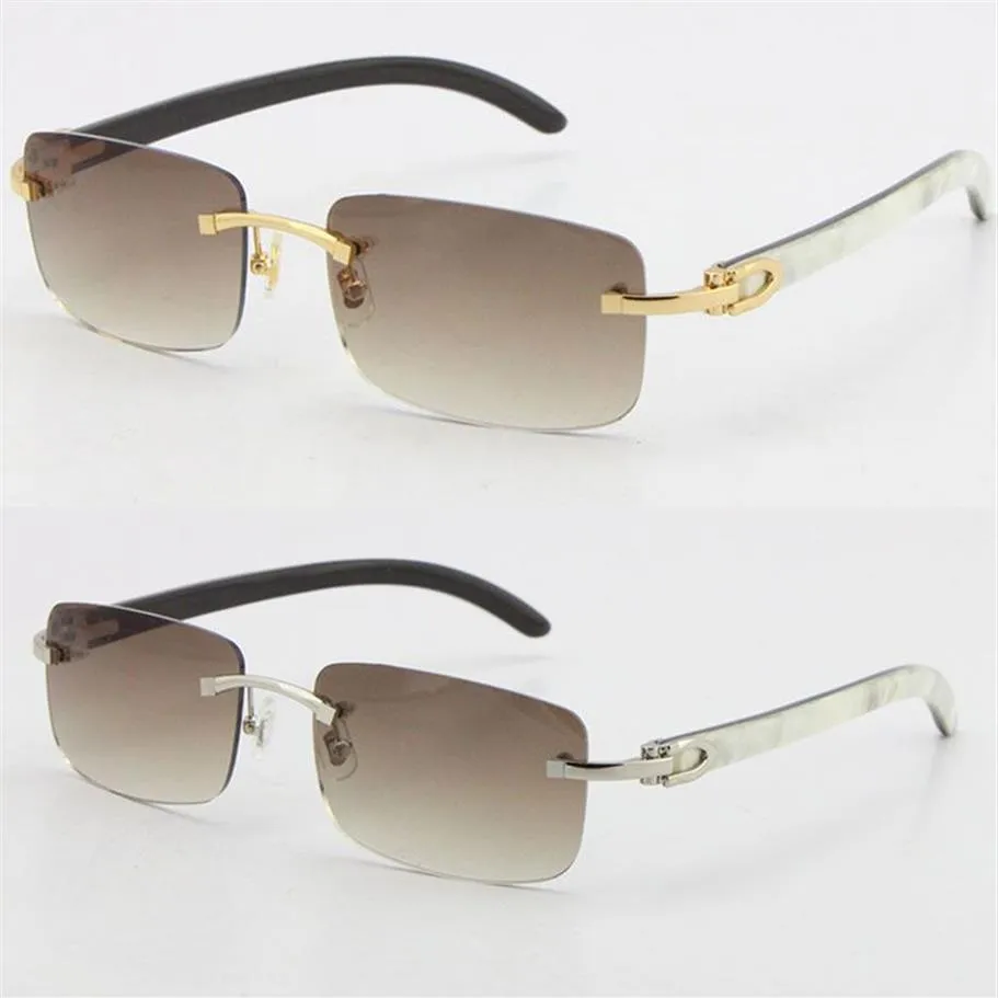 Whole Selling Rimless 8200757 Men Square Sunglasses Original White inside Black Buffalo horn Sun Glasses male and female UV400282a