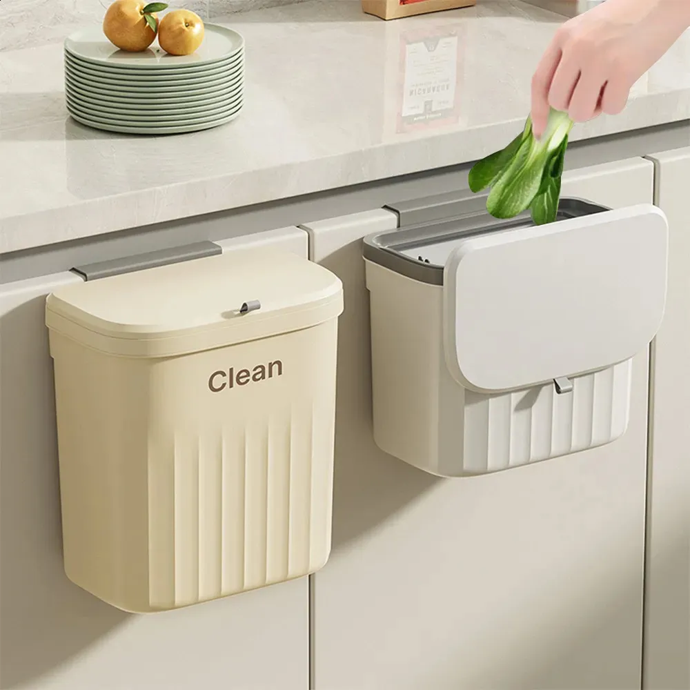 Waste Bins Kitchen Trash Can Wall Mounted Hanging Trash Bin With Lid Garbage Can for Cabinet Under Sink Waste Garbage Compost Bin 8.512L 231214