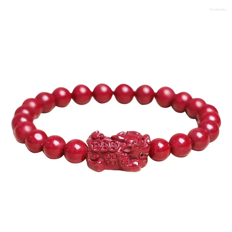 Strand Original Ore High Content Sand Natural Cinnabar Bracelets Beads With Pixiu For Women Men Fashion Jewelry