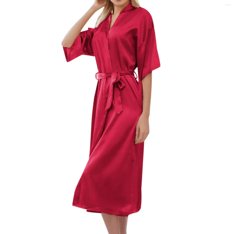 Indumenti da notte da donna in raso lungo accappatoio di seta femminile setosa da sposa da sposa casual Kimono Accappatoio Pigiama camicia da notte indumenti da letto sexy