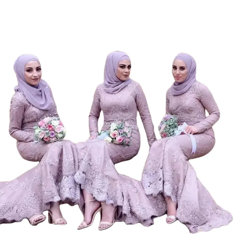 Elegant Arabic Lace Applique turkish bridesmaid dresses with Long Sleeves - Perfect for Formal Occasions, Weddings, and Special Occasion Wear in 2024