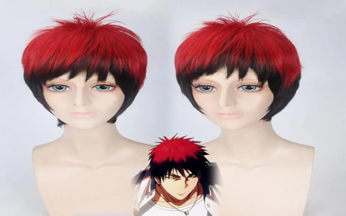 كوروكو لا كرة سلة Kagami Taiga Cosplay Wig Red Black Ombre شعر مستعار للرجال هالوين زي الكرنفال 8048440