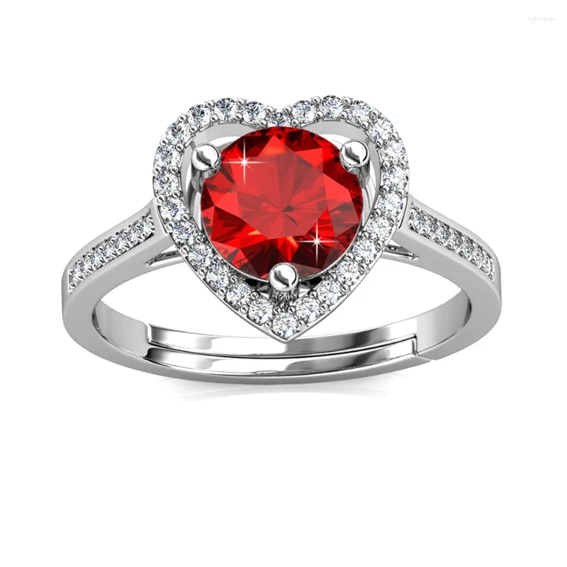 Anéis de cluster Daisini High Grade 1CT GRA Moissanite Diamante 925 Prata Vermelho / Rosa Coração Forma Anel de Noivado Presente de Dia dos Namorados para Mulheres