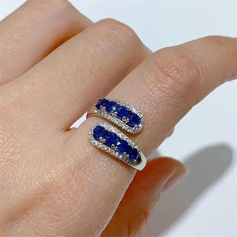 Cluster Rings Selling S925 Sterling Silver Ring With White Gold Natural Sapphire Stone Girl Lady Gift