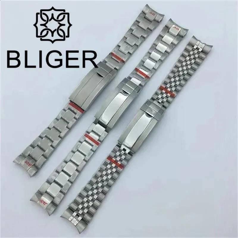 Watch Bands Bliger 20mm幅バンド904Lステンレス鋼スライド折りたたみバックルポリッシュセンターリンクブラシ付きオイスタージュビリーブレスレット231214