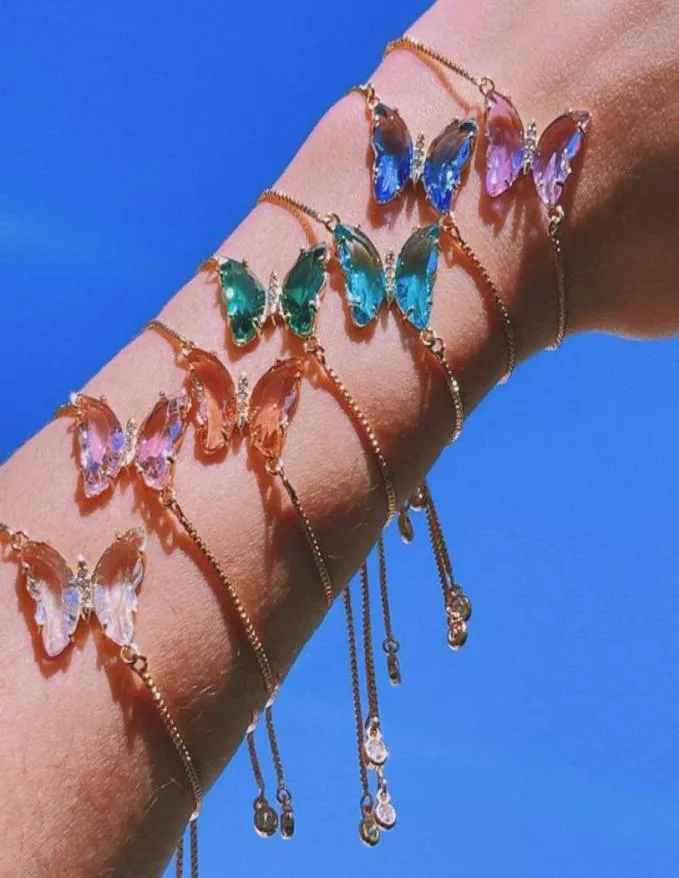 Urok Bracelets Crystal Glass Butterfly Bransoletka Regulowana Y2K retro estetyka Kawaii Przyjaźń Prezent za jej kolorową biżuterię 1530474