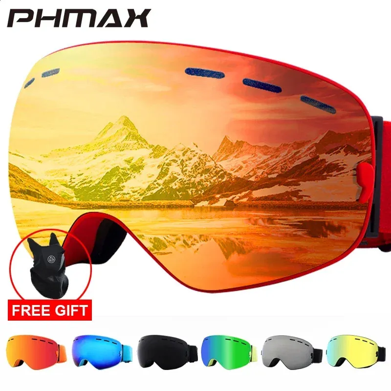 Лыжные очки PHMAX Лыжные очки Мужские очки для сноуборда Женские зимние уличные солнцезащитные очки для снега UV400 Двухслойные линзы Противотуманные лыжные очки 231214