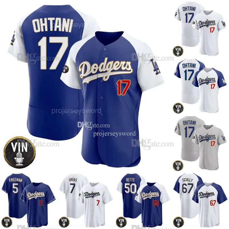 Los Angeles Shohei Ohtani Dodgers Jersey Vin Scully Patch Freddie Freeman Julio Urias Mookie Betts Clayton Kershaw Max Muncy Chris Taylor Jason Heyward James Outman