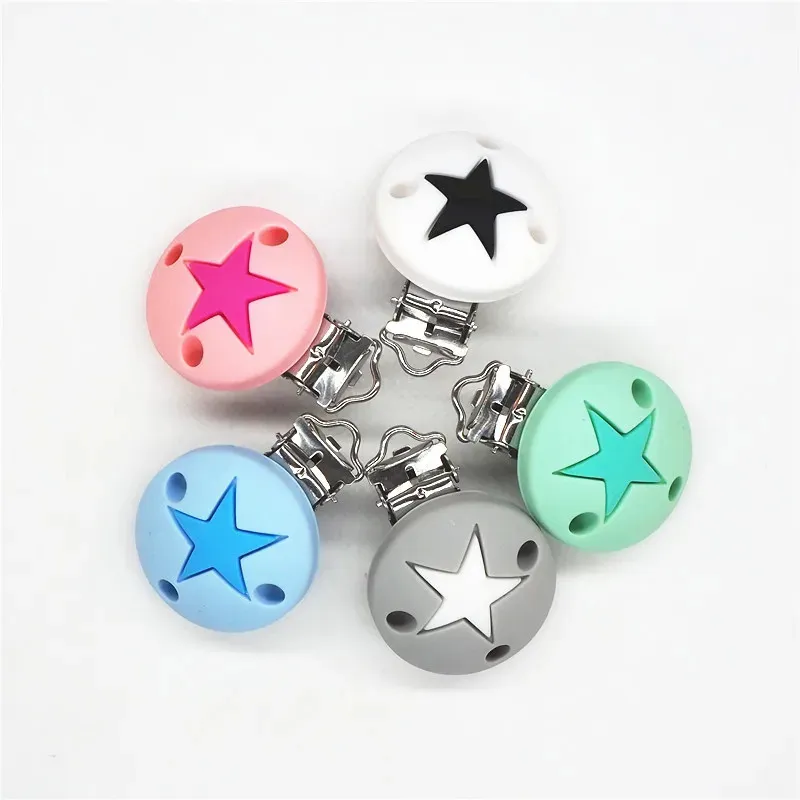 PACIFIER HOLDER CLIPS CHENKAI 10st ROUND STAR SILICONE TEETER CHEAND HOLDER SOOTHER Sjuksköterska Toy DIY Baby Dummy Jewelry Gift 231215