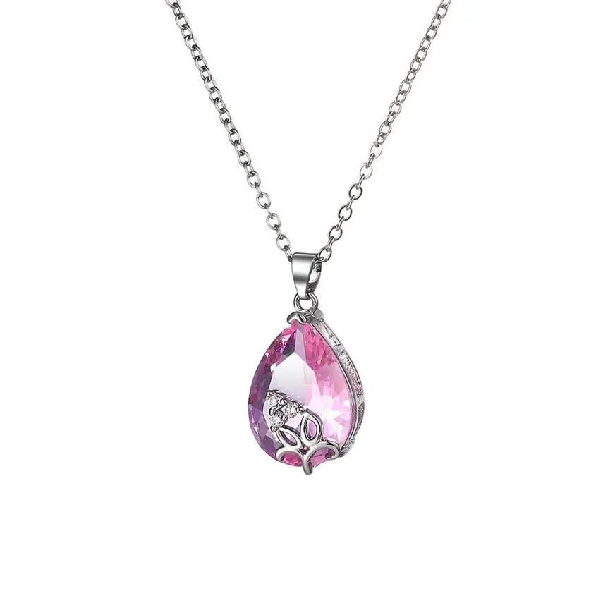 Ganze 6 Stück Wassertropfen Glänzend Rosa Kristall Zirkon Edelsteine Anhänger 925 Silber Für Frauen Topas Halsketten Anhänger Jewelry261F