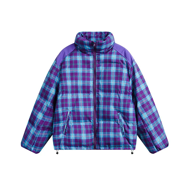 冬の新しいカラーパッチワーク格子縞のスタンディングカラーコットンパッドジャケットファッションヴィンテージメンズルースウォームコットンパッドジャケット
