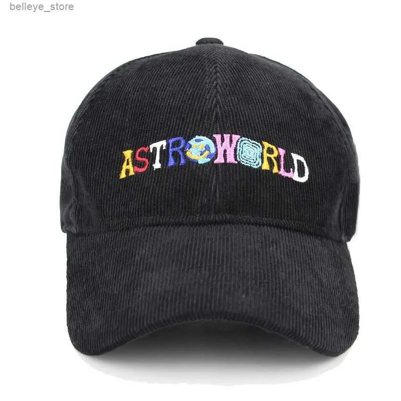 Ball Caps Spring Autumn Cord Cord Baseball Caps Mężczyźni Kobiety Vintage Astroworld list Haftowany kapelusz unisex Regulowany Snapback Hip Hop Hatsl231212