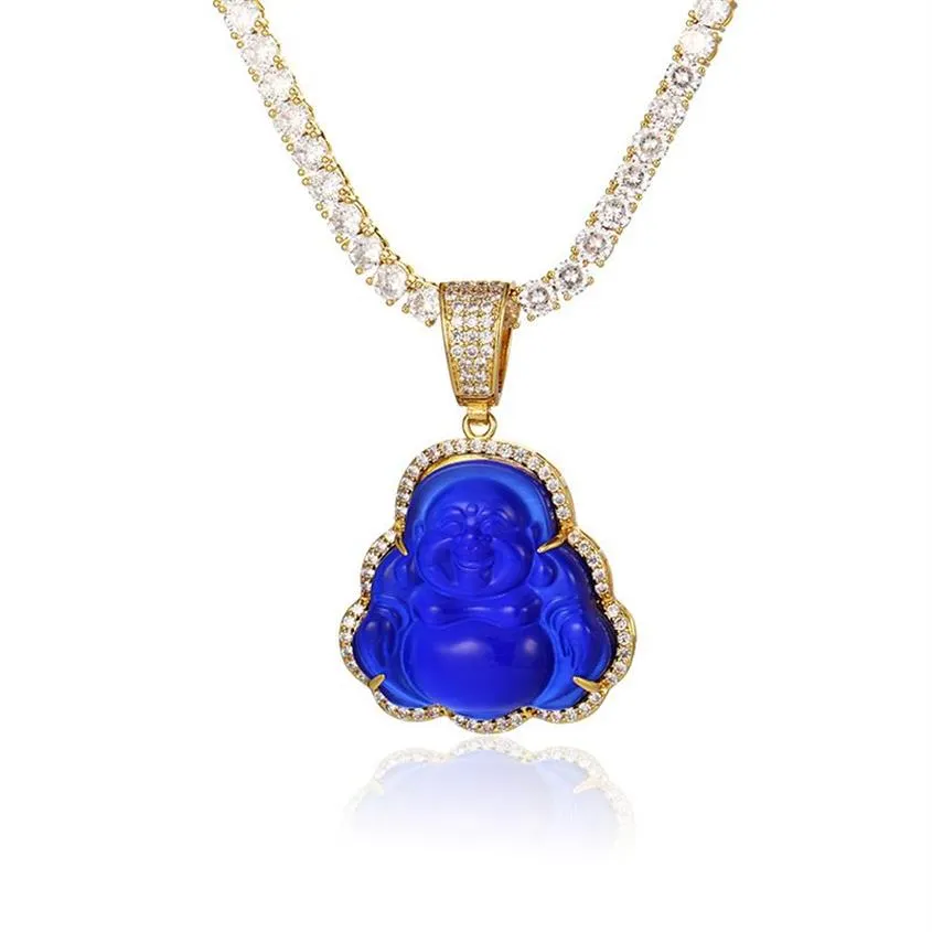 Gucy Blue Buddha Pendant med Baguette AAA Cubic Zircon Hiphop Halsband Tennis Chain Hip Hop Punk smycken CX200721241V