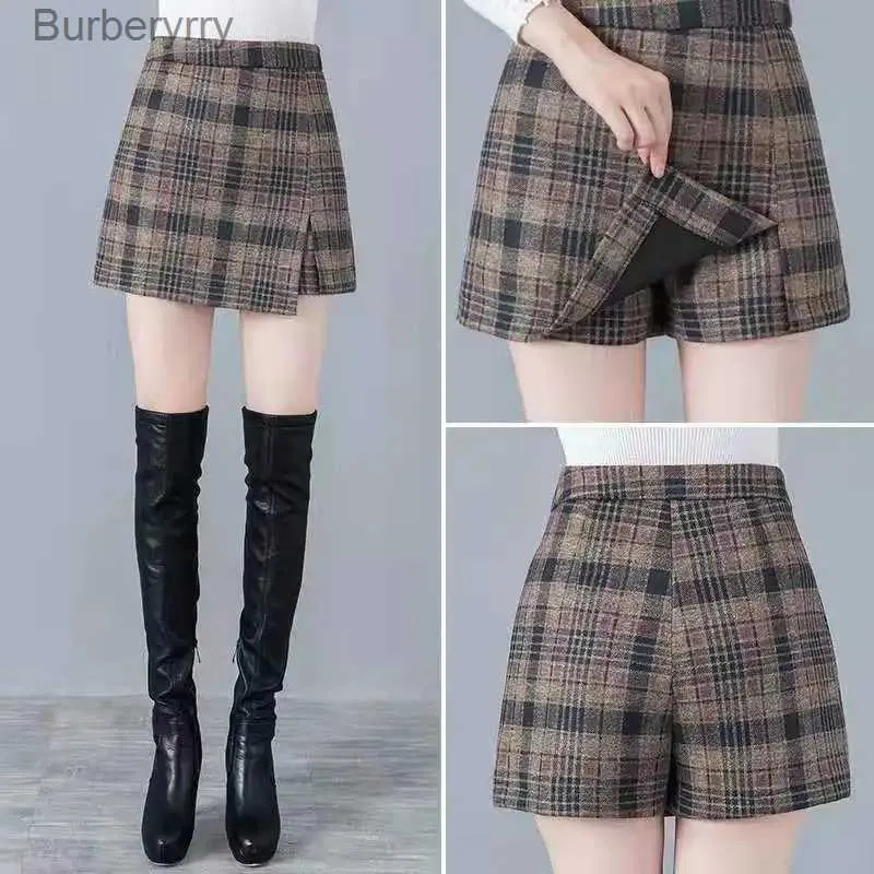 Women's Shorts Shorts Women Plaid Fashion Winter Vintage Cargo Shorts Women Winter Thick Wool Basic Trouser Loose Shorts Feminino V17L231215