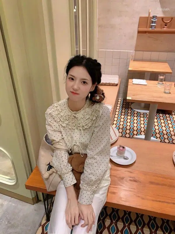 Женские блузки Рубашка в горошек Японский милый милый высококачественный дизайн Шикарный весенне-осенний уникальный