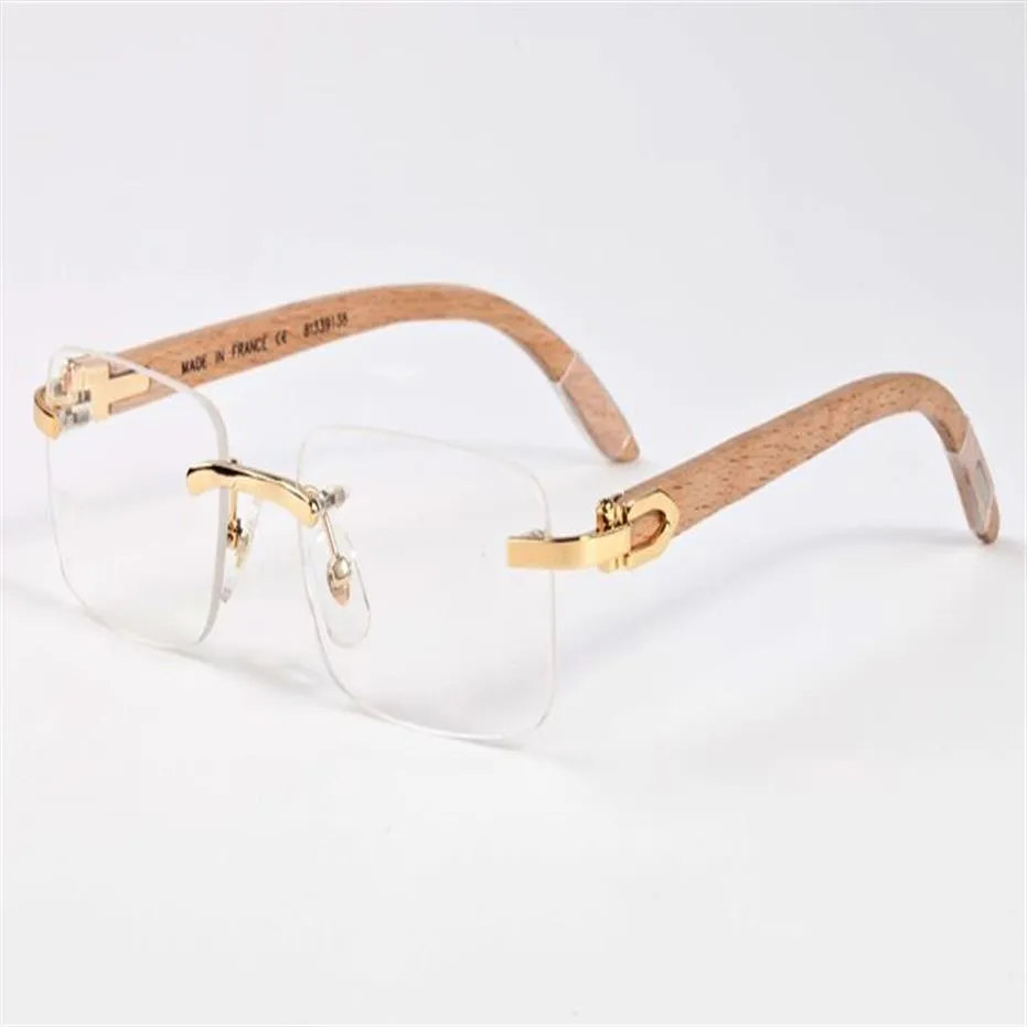 Nieuwe Mode Sport Buffelhoorn Heren Retro Houten Zonnebril Man en Dames Zwart Bruin Transparant Lens Frameloze Lunettes Gafas De312y