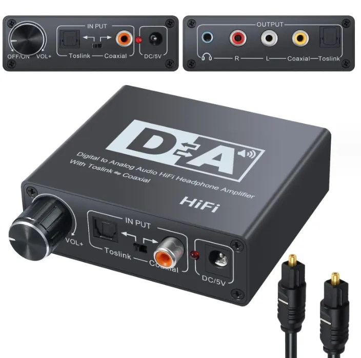 Convertitore audio da digitale ad analogico con regolazione del volume Convertitore jack ottico/Toslink SPDIF/coassiale ad analogico stereo RCA da 3,5 mm per PS4 TV Home Cinema