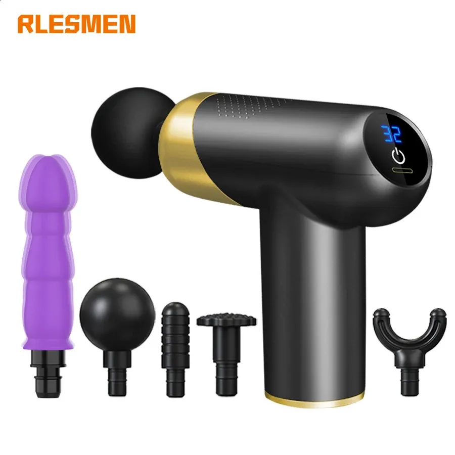 Masseur complet du corps RLESMEN LCD pistolet de Massage Didlo attachement vibrateur détection des tissus profonds masseur musculaire pistolet soulagement de la douleur masseur corporel 231214