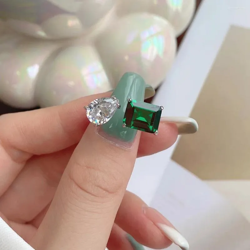 Cluster Rings Karachis S925 Sterling Silver Ring Women's Fashionable Temperament Water Drop Emerald Cut Square 8a High Carbon Diamond