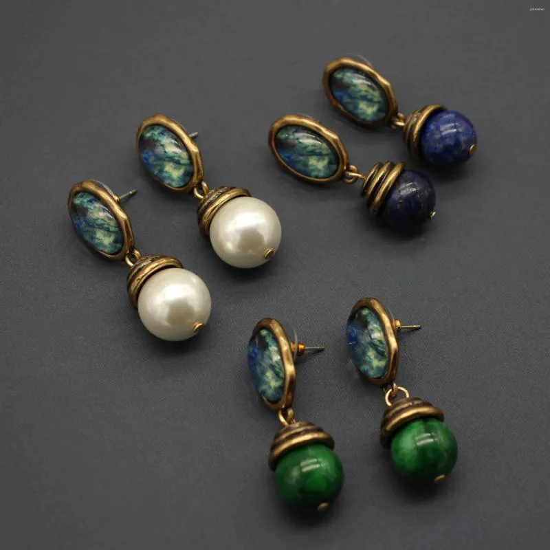 Stud Earrings 2023 Antique Vintage Style Designer Natural Stone Pendant For Women Elegant Court Dinner Dress Fine Jewelry