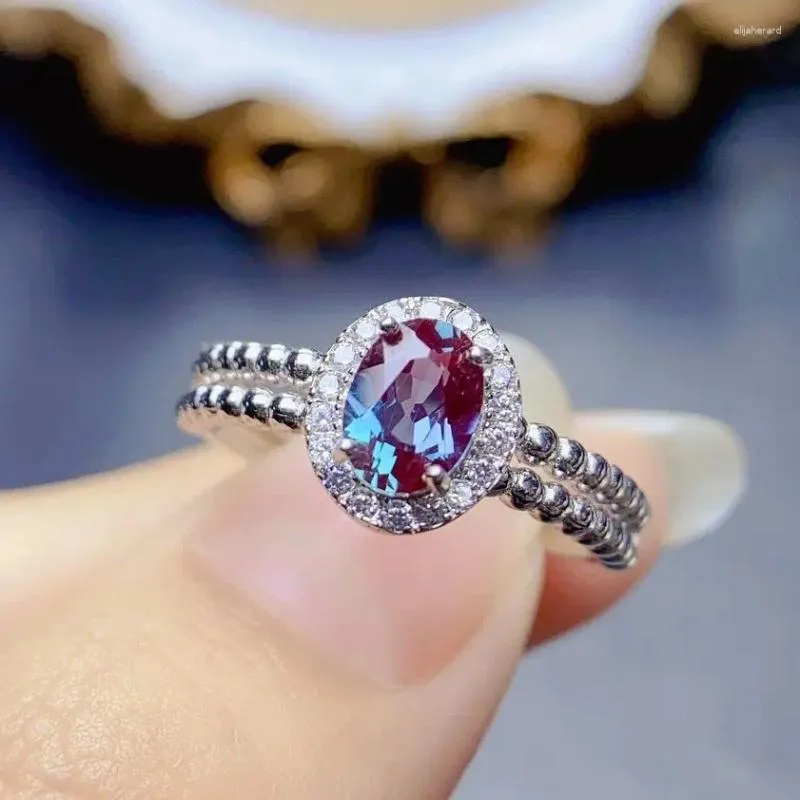 Clusterringe Vintage einzigartiger ovaler Schnitt Alexandrite Verlobungsring 925 Sterling Silber Art Deco Brauthochzeit für Frauen