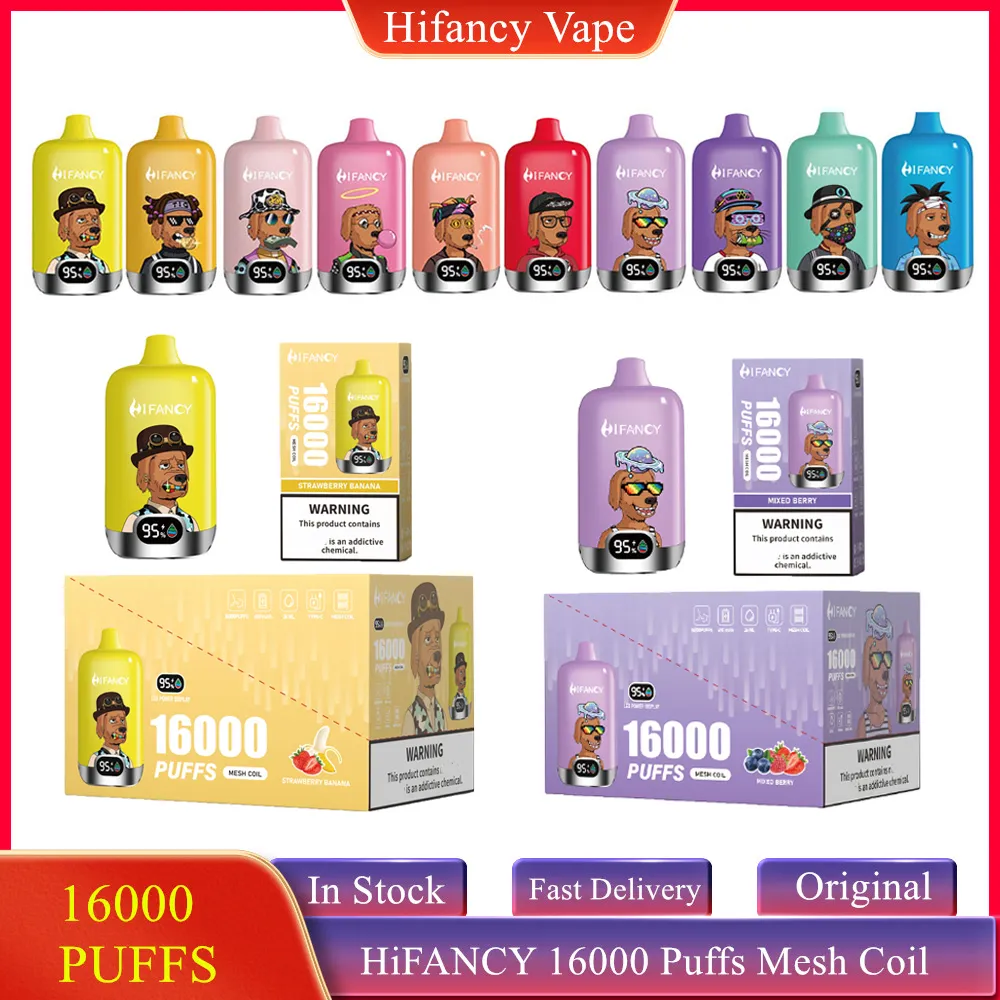 퍼프 16000 hifancy vape e 담배 vapes 일회용 vapers 12K 디지털 박스 포드 650mAh 충전식 배터리 디스플레이 2% 3% 5% 메쉬 코일 26ml 사전 채워진 카트 바