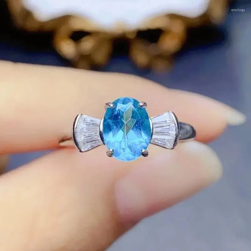 Bagues de cluster Antique Bleu Paraiba Topaz Bague Véritable Solide 925 Sterling Argent Promesse Engagement Anniversaire Cadeau