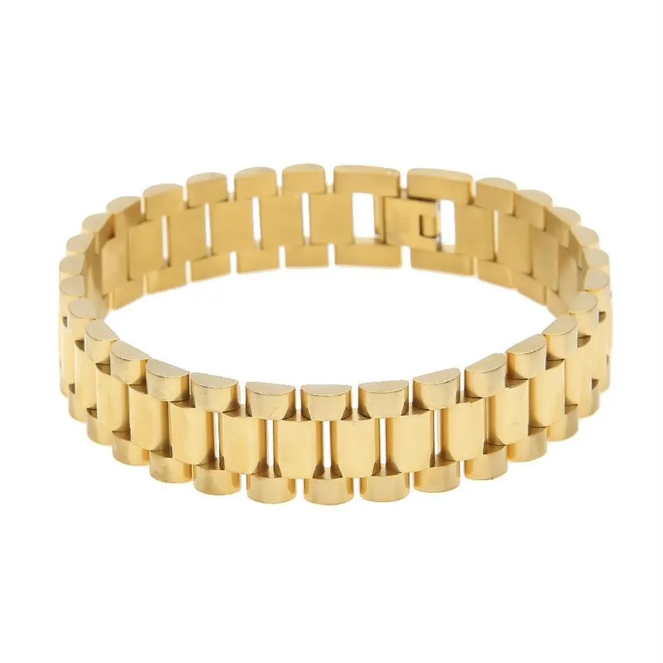 Men Stainless Steel Hip hop Style Bracelet 24k Gold Silver Watch Band Bracelet Link Fashion Punk Jewelry 15mm 21mm264y