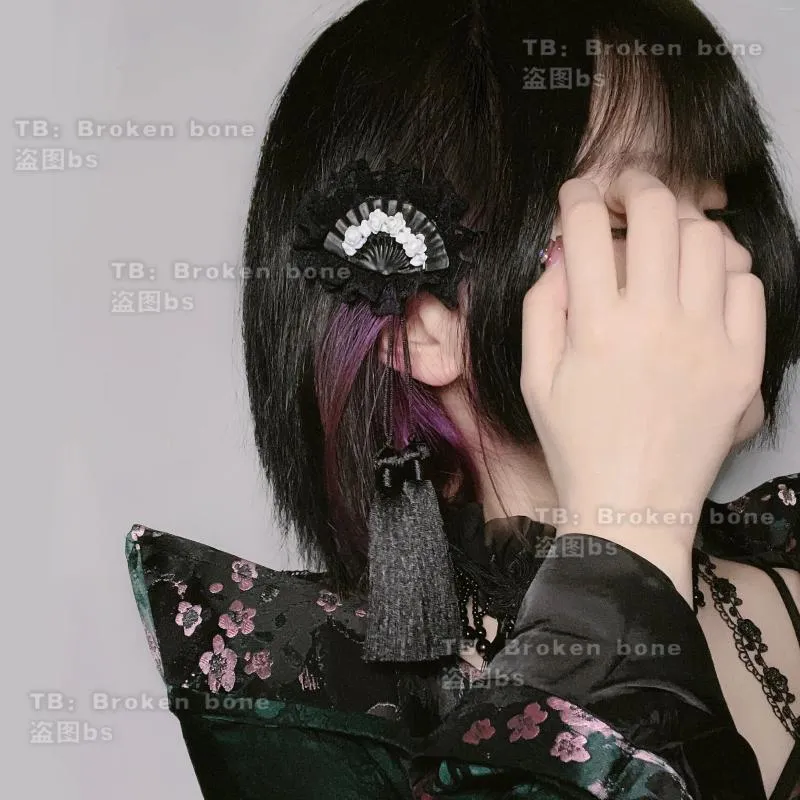 Sang japonais Harajuku gothique Punk vert foncé pince à cheveux pour femmes Lolita Fan glands accessoires coiffure