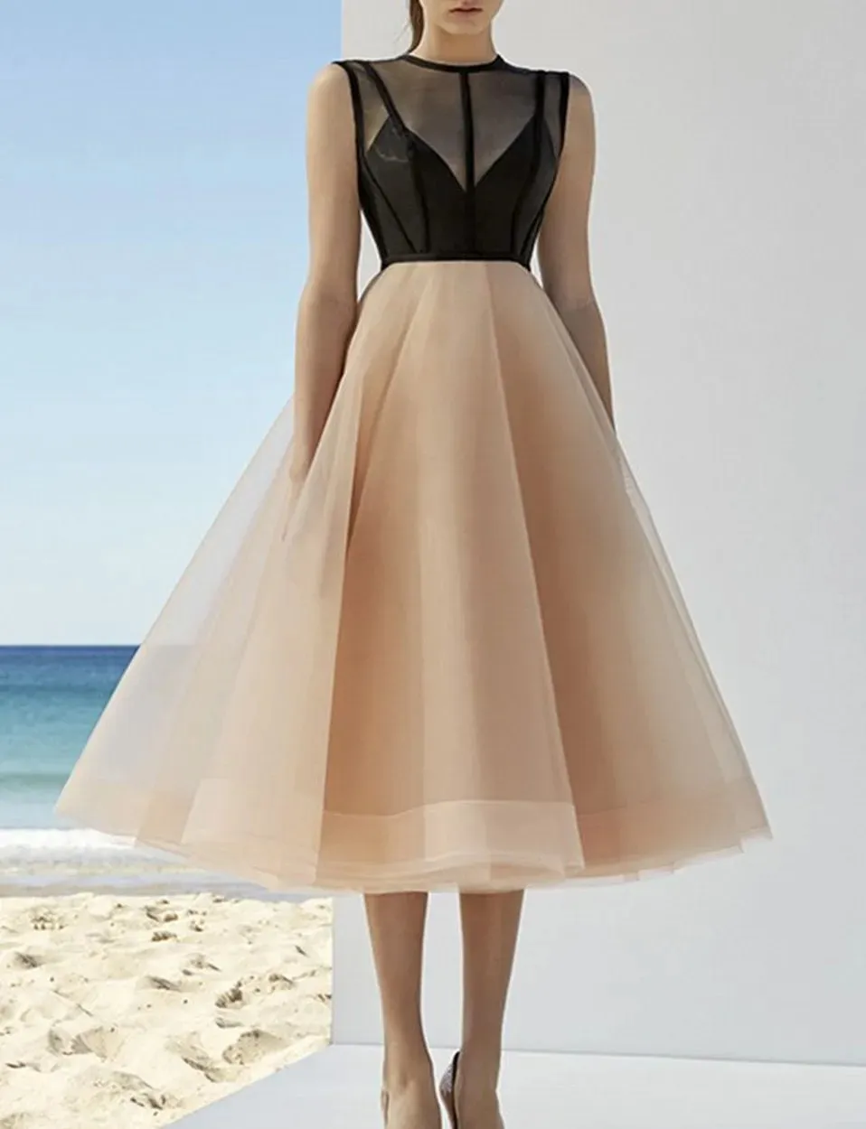 Champagne Short Tulle Prom Dress O-neck Tea Length A-Line Sleeveless Formal  Gown from Dhgate Prom Dresses - price 209.21