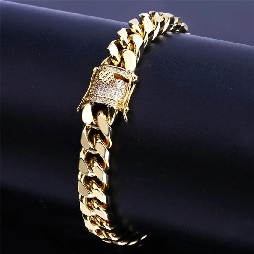 high quality cool mens bracelet designer cuban link chain gold bracelet man Copper jewelry AAA Cubic Zirconia Silver Bangle Hip Ho308T