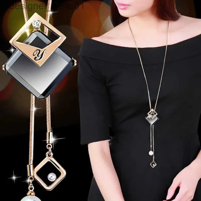 Anhänger Halsketten BYSPT Collier Femme Lange Graue Kristall Halsketten Anhänger für Frauen Runde Aussage Halskette Maxi Colar Kette Mode SchmuckL231215